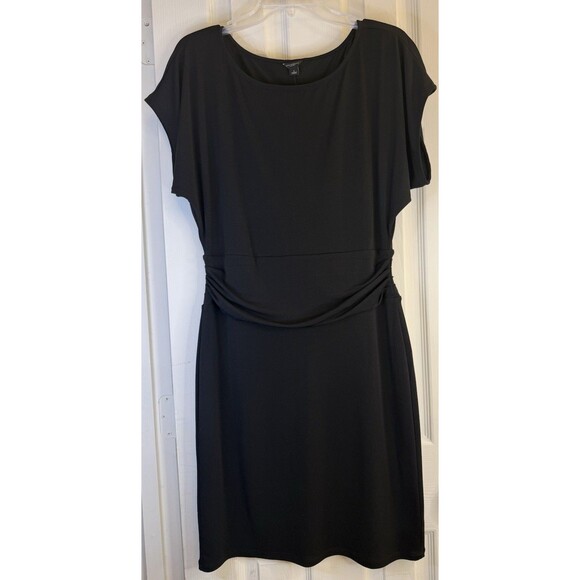 Ann Taylor Black Ruched Waist Midi Dress Size Small Lined Stretch Cap Sleeve - Picture 1 of 7